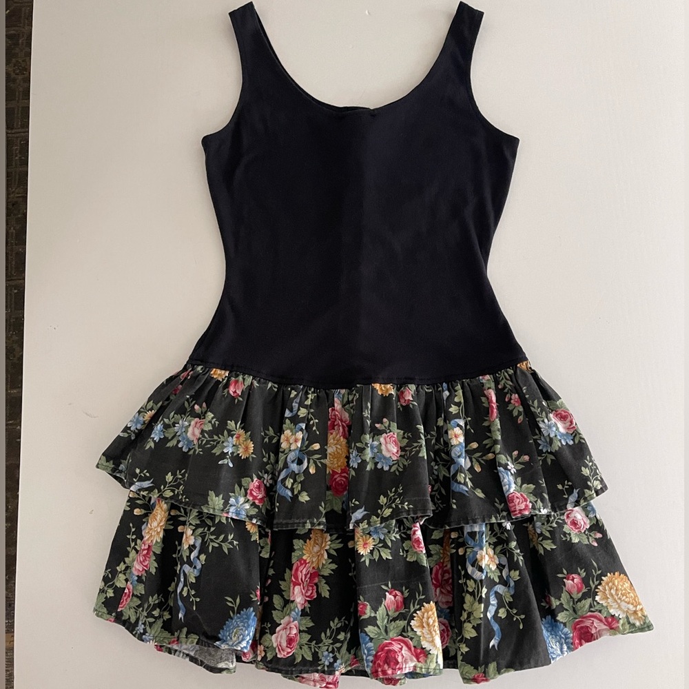 80s Double Tier Drop Waist Cottagecore Floral Mini Dress 7 - Picture 11 of 12